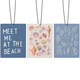 ZFQ Cute Preppy Beach Car Air Freshener, Pink and Blue Coastal Seashell Starfish Beachy Air Freshener Hanging 3 Pcs for Cars Closet Drawer or Books, Girly Beach Car Accessories Mirror Decor for Women