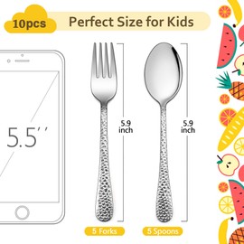 LIANYU Juego de cubiertos para niños de 10 piezas, incluye 5 cucharas para niños, 5 tenedores para niños, juego de cubiertos de acero inoxidable, apto para lavaplatos