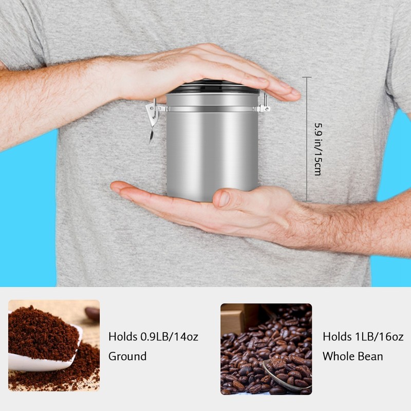 1.5L 304 Stainless Steel Airtight Coffee Beans Container Storage Canister