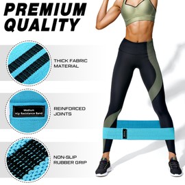 Lenwen 12 Pcs Fabric Resistance Bands for Working Out Booty Workout Stretch Exercise Band Non Slip for Legs Squat Resistance Loop for Women Men Starter Butt Hip Thigh Fitness (Blue,Medium Resistance)