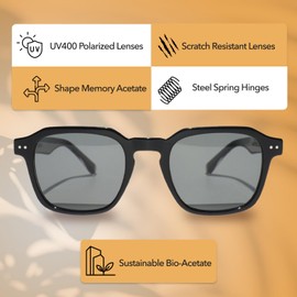 KIAURA Lautner Premium UV400 Polarized Sunglasses, XL & Original Sizes, Shape Memory Acetate Frames, Scratch-Resistant Lenses, Flexible Spring Hinges