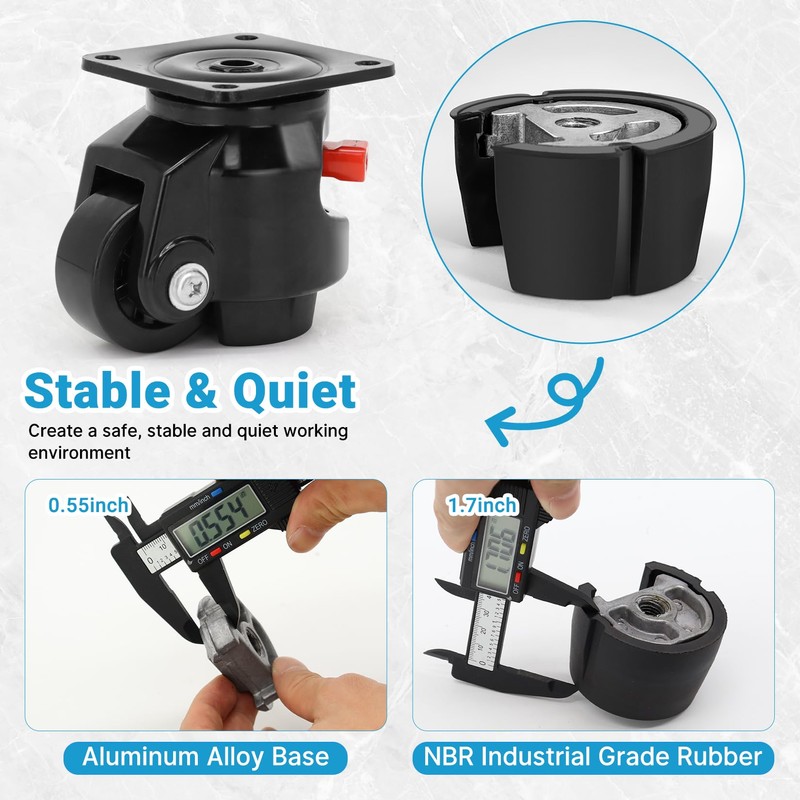 Nefish Leveling Casters Set of 4 Heavy Duty 80F, Retractable