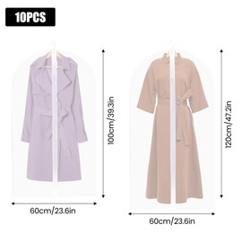 Zythrem Pack of 10 Garment Bags Suit Long 60 x 100 cm + 60 x 120 cm Garment Bags Mothproof Transparent Matte Garment Bags with Zip for Dresses Jackets Shirts Evening Dresses