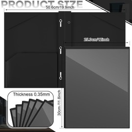Henoyso 24 Pack Plastic File Folders with Clear Front Pocket and 3 Holes for 3 Ring Binder, Letter Size, Black