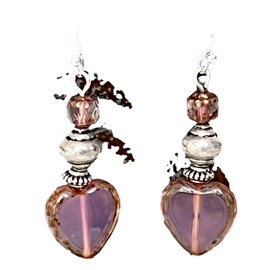 Silver with Dusty Pink Bead Dangle Earrings Heart Love Jewelry Earrings for Women #3298FE3904