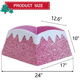 Christmas Tree Collar, 24 Inch Xmas Tree Ring Fabric Square Skirt for Artificial Trees, Snow Cover and Sequin Christmastree Box Collar,Holiday Christmas Home Decor for Decorations (HOT Pink)
