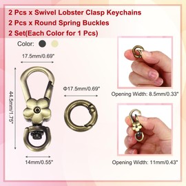 MECCANIXITY 2 Pcs Metal Keychain Clip Swivel Lobster Claw Clasp Quick Release Key Ring Detachable Double Opening Snap Hooks for Jewelry Making Crafts Backpack Lanyard, Gun Black/Bronze Tone