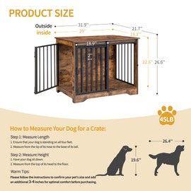 Hzuaneri 31.9" Dog Crate Furniture with Barn Door, Heavy Duty Dog Kennel Indoor with 2 Doors, Wooden Pet Cage End Table for Small Medium Dogs up to 44 lb, Anti-Chew Anti-Escape, Rustic Brown DFC83601B
