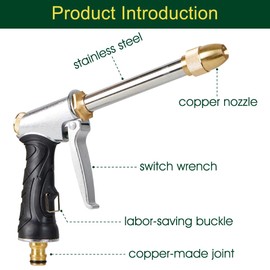 LIANRAN Water Hose Nozzle Long Rod Garden Hose Nozzle Heavy Duty metal Brass sprayer 360° Rotaing spray gun for car wash, Plants and Lawn,Patio Gardening, Pets Shower