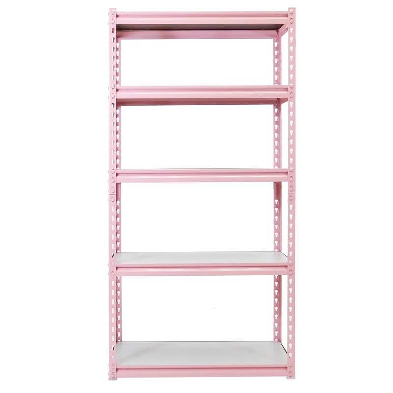 King's Rack 5-Tier Metal Boltless Storage Shelving in Pink/Wooden