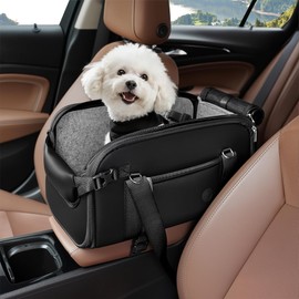 YUDODO Portable Dog Car Seat for Small Dogs, Center Console Pet Car Bed Carseat Fits 0-12 lbs, Anti-Slip Puppy Cat Travel Bag Carrier PU Leather Black
