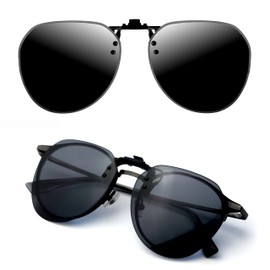 CREYESTAL Polarised Sunglasses Attachment Glasses, Sunglasses Clip, Liftable and Ultralight, Men, Women, 100% UV400, Black glasses