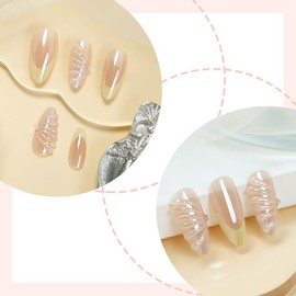 Butterfly Nail Art, Clear Acrylic Nails with Gold Tips, Almond Shape, Rhinestone 3D water Ripple for soft