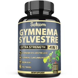 Satoomi Pure Gymnema Sylvestre Capsules Extract - 180 Capsules of 6 Month - Blended with Neem Leaf, Holy Basil & Turmeric Curcumin Root
