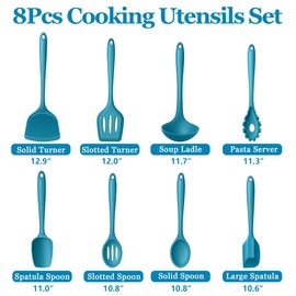 LIANYU 8Pcs Kitchen Utensils Set, Heat Resistant Cooking Utensils, Kitchen Tools Gadgets for Nonstick Cookware, Includes Silicone Spatula, Ladle, Spoon Turner, Dishwasher Safe, Blue