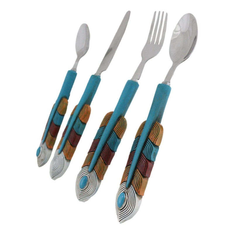 Southwest Chic Indian Turquoise Feather Flatware 1 Spoon Teaspoon Fork