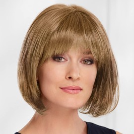 Paula Young Anastasia Monofilament Wig Chin-Length Bob with Natural Looking Crown and Flirty Bangs/Multi-tonal Shades of Blonde, Silver, Brown, and Red