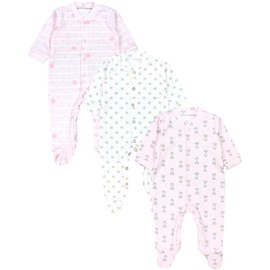 TupTam Baby Girls' Sleepsuit with Foot, Pack of 3, Fox Pink Stripes Stars Beige