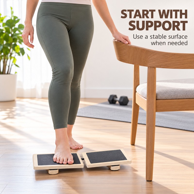 Single-Foot Wooden Ankle Balance Board with Non-Slip Surface for Stability