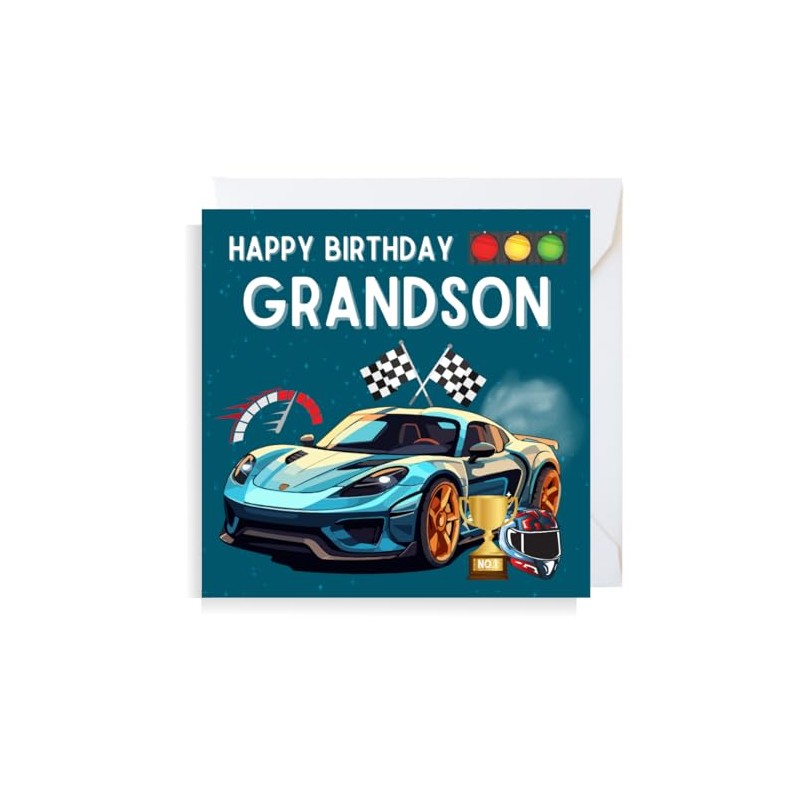 Second Ave Racing Car Grandson Square Children's Kids Birthday Greeting