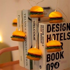 LEKIBOP Ice Cream String Lights, Hamburger Fries Decoration Light String, Fairy Christmas Lights, Indoor & Outdoor Light String, Party,Children's Room Restaurant Decorations Warm Lights (Hamburger)