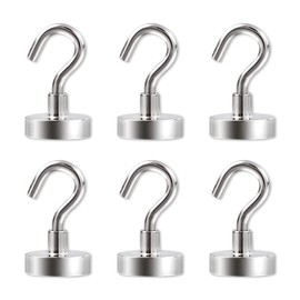Ticway Magnetic Hooks, 25Lbs Rare Earth Magnets, Magnetic Hooks Heavy Duty, Strong Magnet with Hook for Cruise, Grill, Towel, Indoor Hanging, Home, Kitchen, Workplace, Office and Garage, Silver-6 Pack