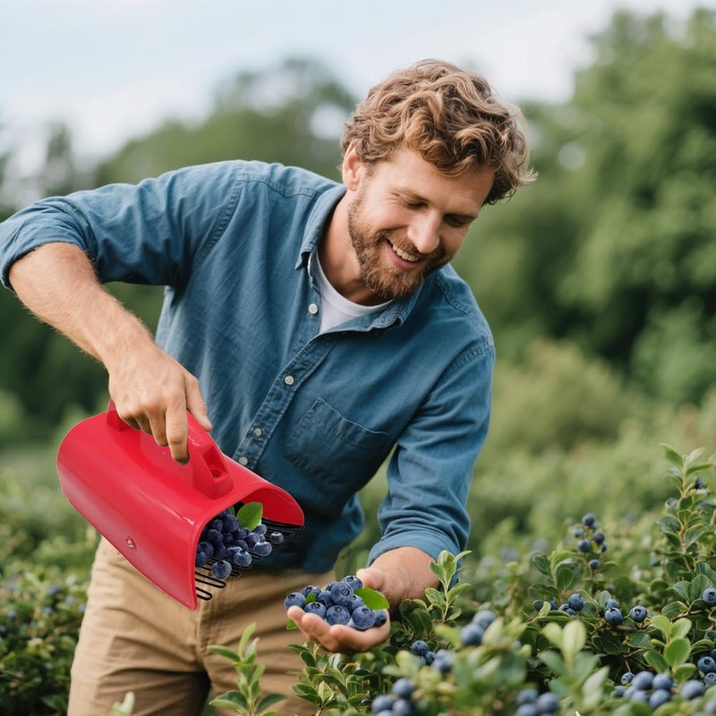 KCVV Berry Picker With Handle, Plastic Blueberry Picker, Red Fruit