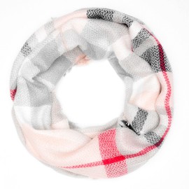 Autiga Women's Loop Winter Scarf Knitted Scarf Checked Scarf Tube Scarf, Pink-Grey
