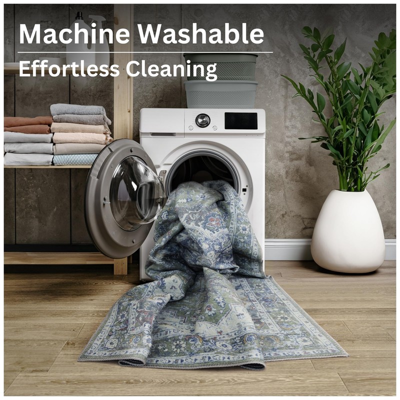 Bloom Rugs Washable Non-Slip 10 ft Runner - Green/Blue Traditional
