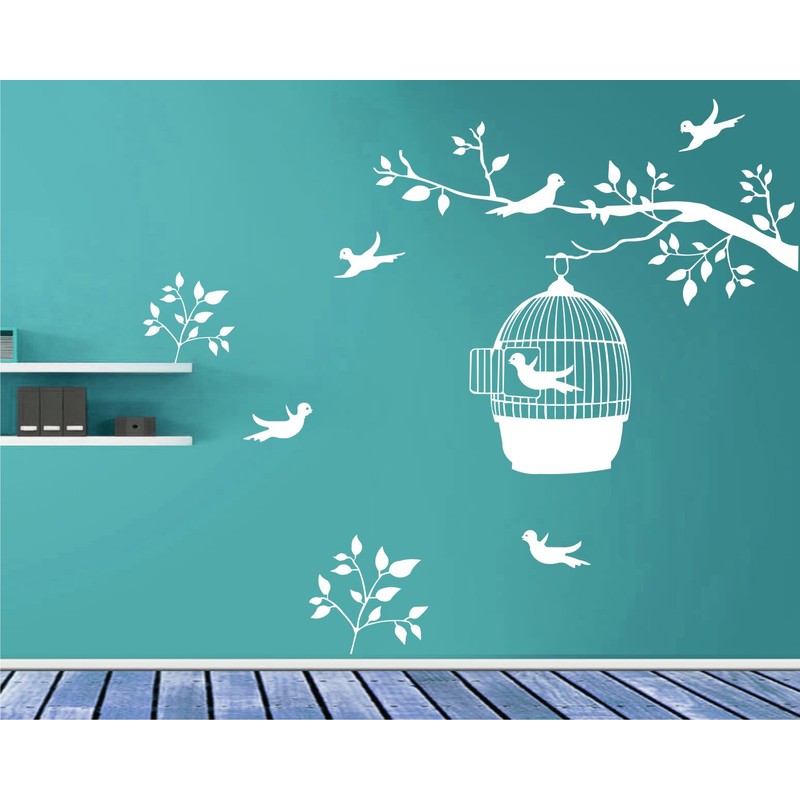Heaven Decors Bird on Tree with Birdcage and Flying Birds