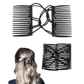 AORHOFJ 2 Pieces Elastic Hair Comb for Women, Elastic Hair Clip Comb with Double Comb Hair Clip Accessories for Women Hair Styling Tools for Thick, Curly, Fine Hair (Black)