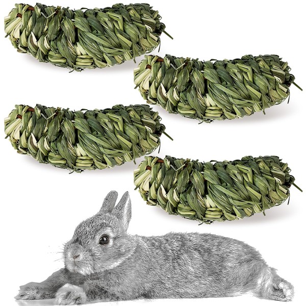 Hamiledyi 4PCS Bunny Chew Grass Balls Rabbit Chew Toys Rolling