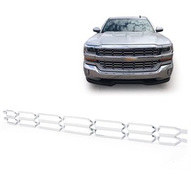 PIT66 1Pc Chrome Upper Bumper Grille Skin Guard Snap On Insert Compatible with Chevy 2016-2018 Silverado 1500