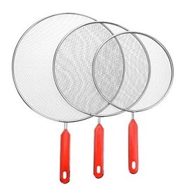 Grease Splatter Screens Guards Shields Frying Pan Pot Cooking Oil Cover Skillet Lid - Stainless Steel Mesh Red Handle Set of 3: 8", 9.5", 11"