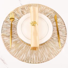 Evevda - Juego de 6 manteles individuales para mesa de comedor, redondos, huecos, de plástico de vinilo metálico prensado, decoración de mesa, centro de mesa para decoración de día festivo, bodas