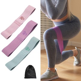 Resistance Bands 3 Sets Cotton Polyester Bands with Non-Slip Design for Hips & Glutes 3 Resistance Level Workout Booty Bands for Women Home Training,Fitness,Yoga（ Pink, Purple, Green)
