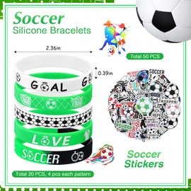 Aoriher 194 Pcs Soccer Party Favor Bulk Sport Birthday Party Gift Soccer Goodie Bag Filler Mini Soccer Ball Toy Silicone Bracelet Soccer Tattoo Sticker Soccer Slap Bracelet Keychain Button Pin