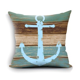 (Style02) - oFloral Home Decorative Nautical Anchor Rustic Wood Cotton Throw Pillow Case Cushion Cover Standard Size 46cm x 46cm Square - Perfect for Birthday,Present for Dad,Mom,Aunt,Uncle,Daughter,Sister,Brother