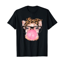 Funny Pig Leopard Bandana Bubblegum Sunglasses Womens T-Shirt