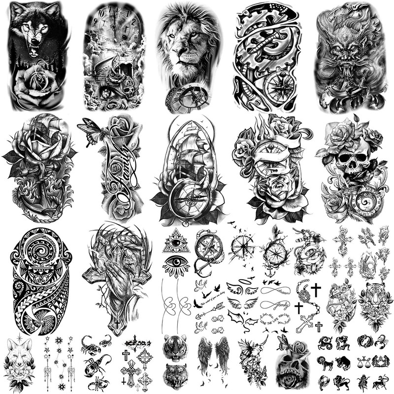 Yazhiji 36 Sheets Temporary Tattoos Stickers, 12 Sheets Fake Body