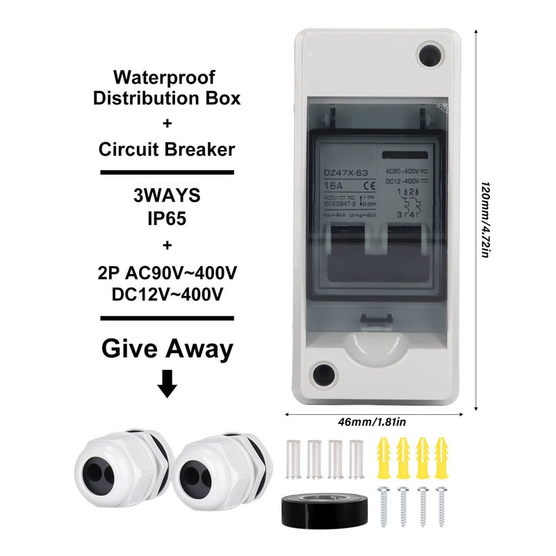 Circuit Breaker 2P 16A IP65 Waterproof PV Solar Disconnect Switch
