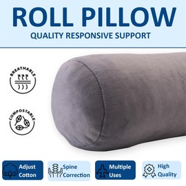 Anti Cellulite Health Cervical Neck Roll, Comfortable and Highly Resilient Bolster Pillows, Round Neck Pillows Support for Sleeping | Large Size Bolster Pillow for Bed, Legs, Back and Yoga (Grey)