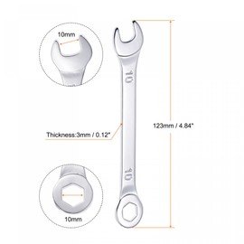 uxcell Thin Combination Wrench with Offset 6-Point End and Angled Open End, Metric Mirror-Chrome Plated High Carbon Steel, for Household Repairs, 10mm, 2 Pcs