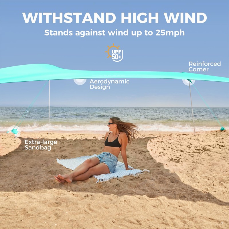 WEKAPO Beach Tent Sun Shelter - Easy Setup Beach Canopy