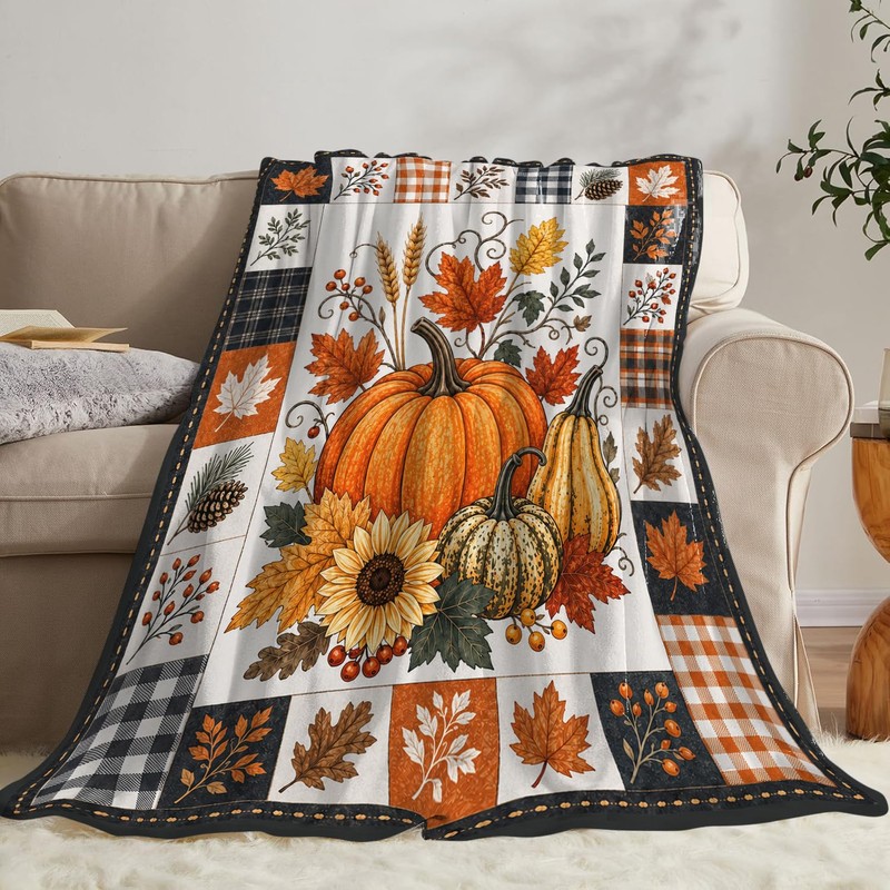 Fall Throw Blanket Soft Cozy Warm Plush Fluffy Fuzzy Fleece