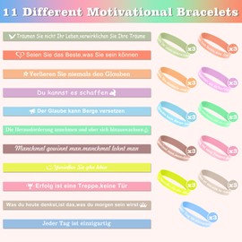 LHOEST 33 Stück Bunt Motivationsarmbänder Kinder, Deutsch Armband Kinder für Abschluss Geschenk Schüler, Silikonarmband mit Inspirierenden Sprüchen für Abschiedsgeschenk Mutmacher kinder