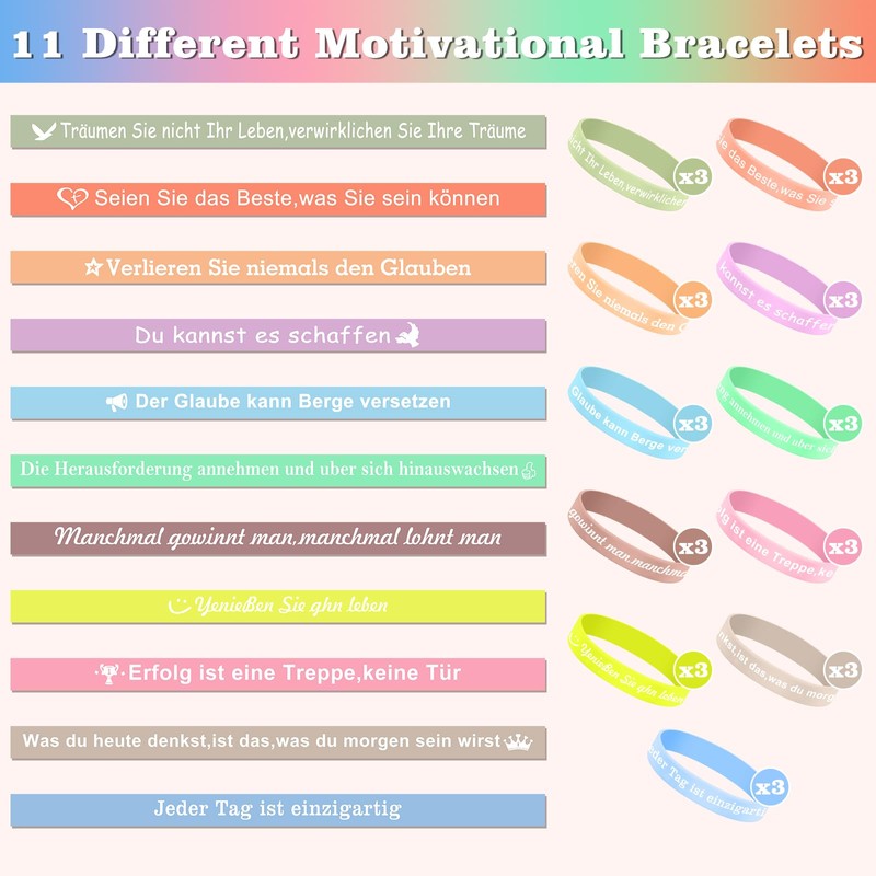 LHOEST 33 Stück Bunt Motivationsarmbänder Kinder, Deutsch Armband Kinder für