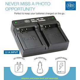 BM LP-E17 Dual Bay Battery Charger for Canon LC-E17, PowerShot V1, Rebel EOS R8, EOS R10, EOS R50, EOS R50 V, EOS R100, EOS RP, EOS M3, EOS M5, EOS M6, EOS M6 II, SL2, SL3, T6i, T6s, T7i, T8i, EOS 77D