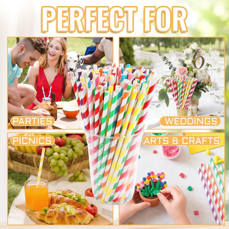 Lychico 300 Pack Paper Straws, Biodegradable Drinking Straws Assorted Colours,