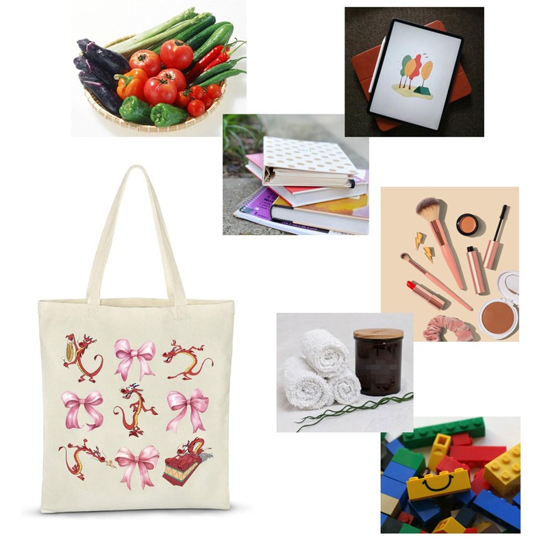 Mulan Mushu Bowknot Tote Bag Mushu Dragon Coquette Reusable Shopping